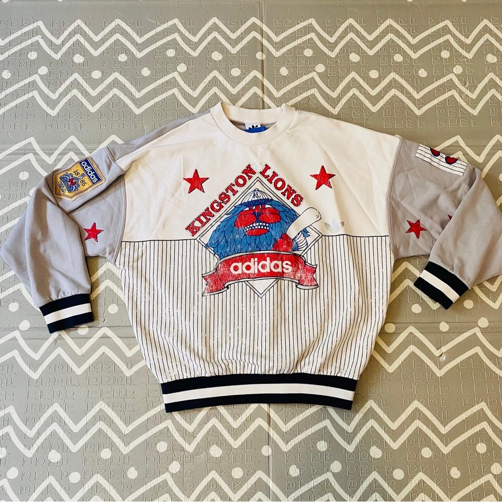 Adidas vintage retro y2k funky graphic 90s oversized sweater sweatshirt S (read)